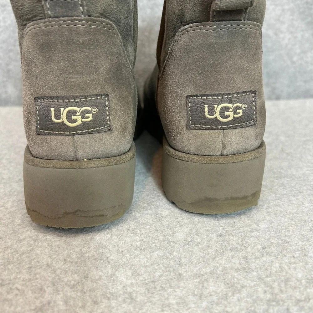 UGG Kristin Wedge Boot Grey Suede Shearling Ankle Boot Winter Cozy Womens Size 6